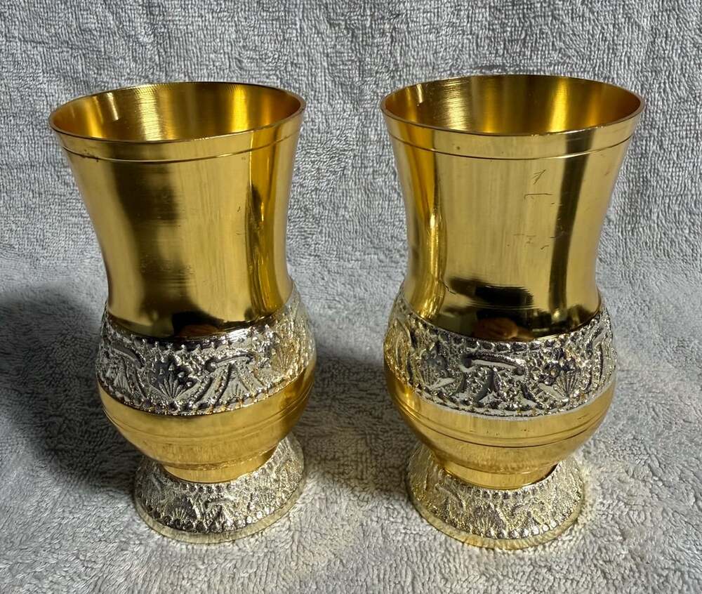 Vintage Brass Goblets with embossed Mughlai design